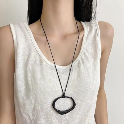 Fashion Long Leather Rope Sweater Chain Irregular Pendant Adjustable Women Geometric Pendant Necklaces