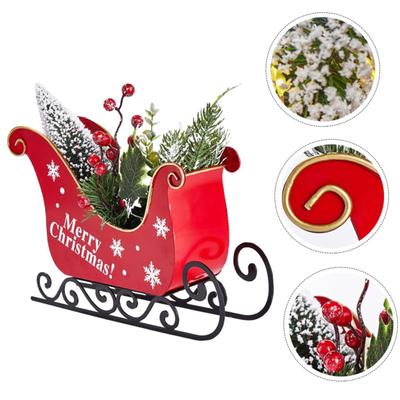 Dekoracje Stołu Bożonarodzeniowego Dekoracja Stołu w Kształcie Bożonarodzeniowych Sań Dekoracje Stołu Bożonarodzeniowego Małe Sanie Świętego Mikołaja z Gałązkami i Czerwonymi Jagodami