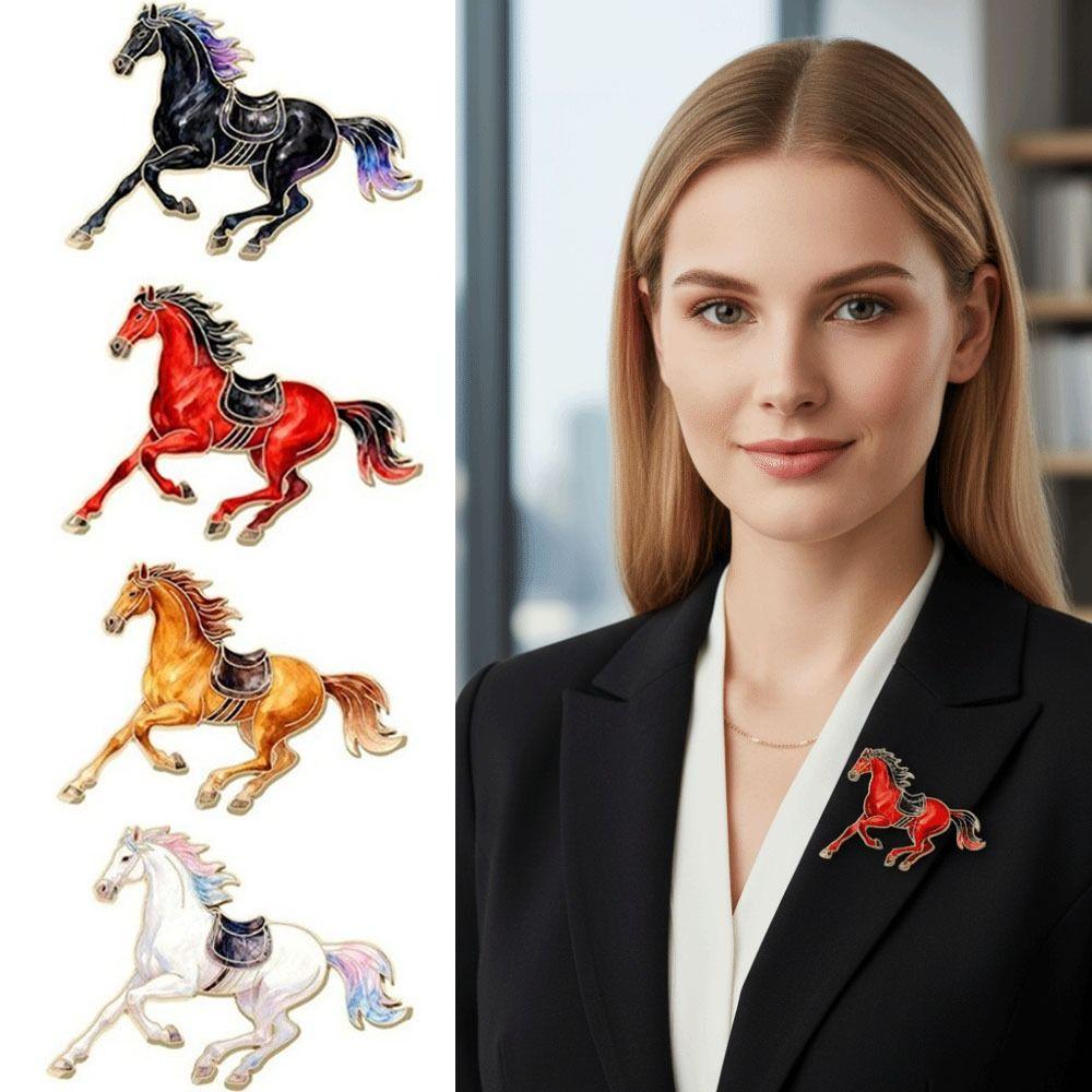New Vintage Horse Brooches Traditional Elegant Running Horse Brooch Enamel Zodiac Animal Badge Jewelry Accessories