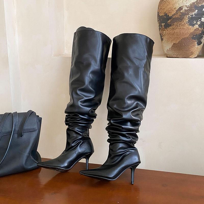 

Мода Мода Плиссированные Женские Современные Сапоги Обувь Слипоны Остроносые Женские Сапоги до Колена на Тонком Каблуке Обувь Женские Туфли 37 чёрный