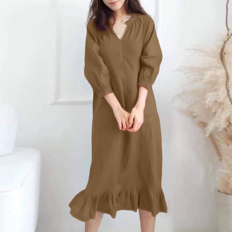 

ZANZEA Женское повседневное платье с V-образным вырезом, рукавами 3/4, свободного кроя, летнее, длинное 5XL коричневый