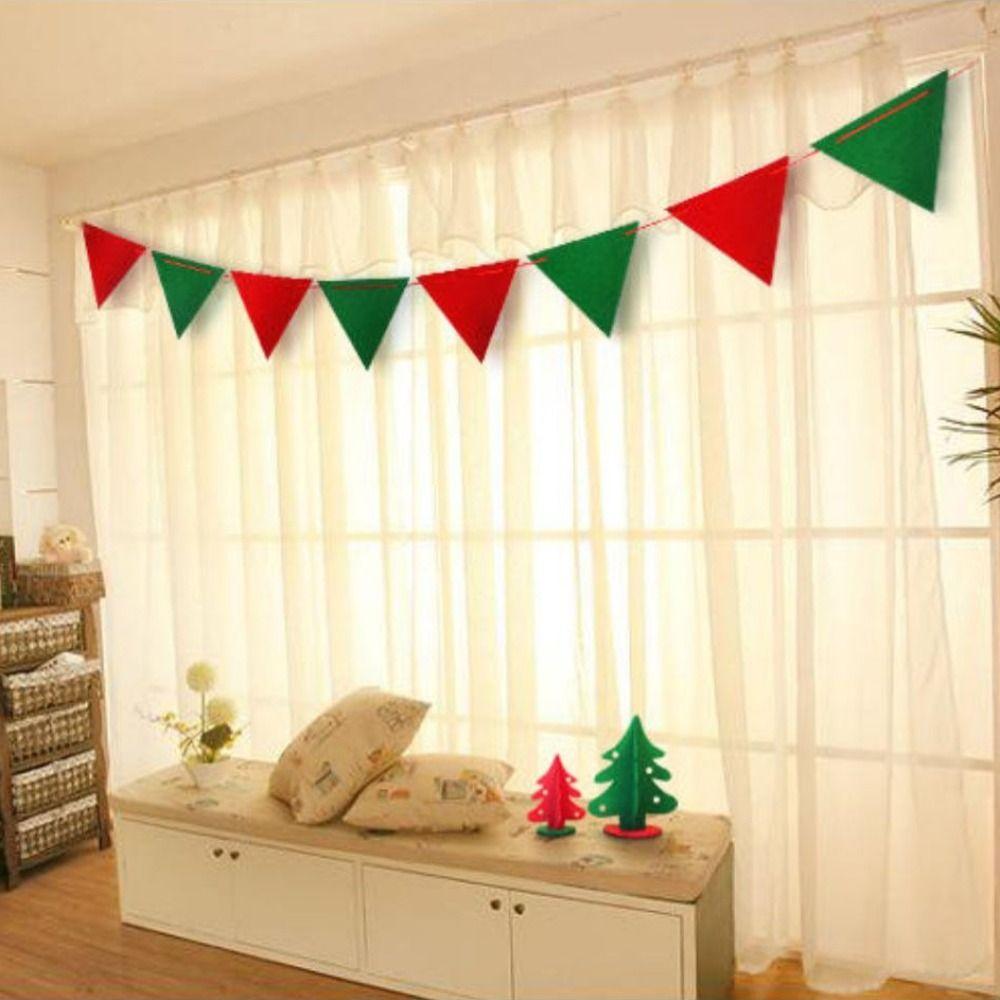 Felt Christmas Banner Elk Design Red Green Xmas Pull Flag Santa Design Hanging Ornament Party Banner New Year Party