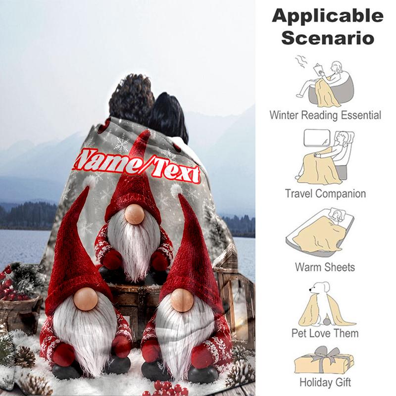 1PC Custom Name Christmas Gnome Winter Scene Outdooor Flannel Blankets Throw Blanket All-Season Throw Gift Bedspread for Couch, Bed, Camping Holiday B