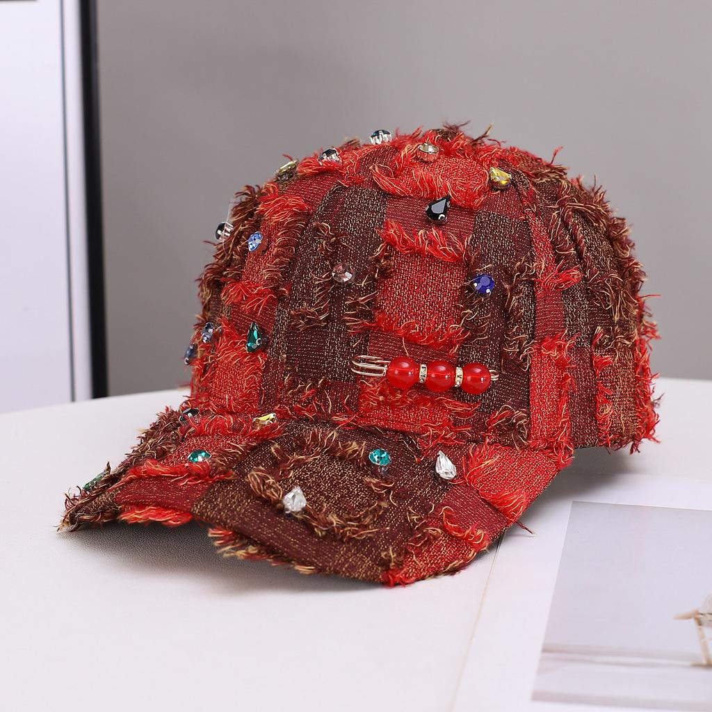 Beliebte Bart-Baseballkappe Hip-Hop Strass karierte Krempe Neue Baseballkappe Personalisierter Trendiger Hut