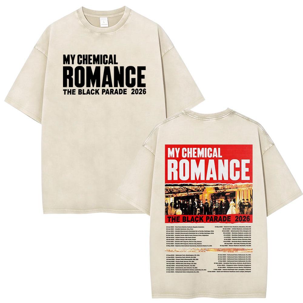 Rock Band My Chemical Romance Washed Tshirt The Black Parade  Tour Merch Tshirts Mens Clothing Vintage T Shirt Streetwear