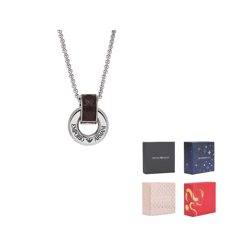 Emporio Armani Logo Verzierter Vielseitiger Edelstahl Halskette Herren Halskette Silber EGS3134040