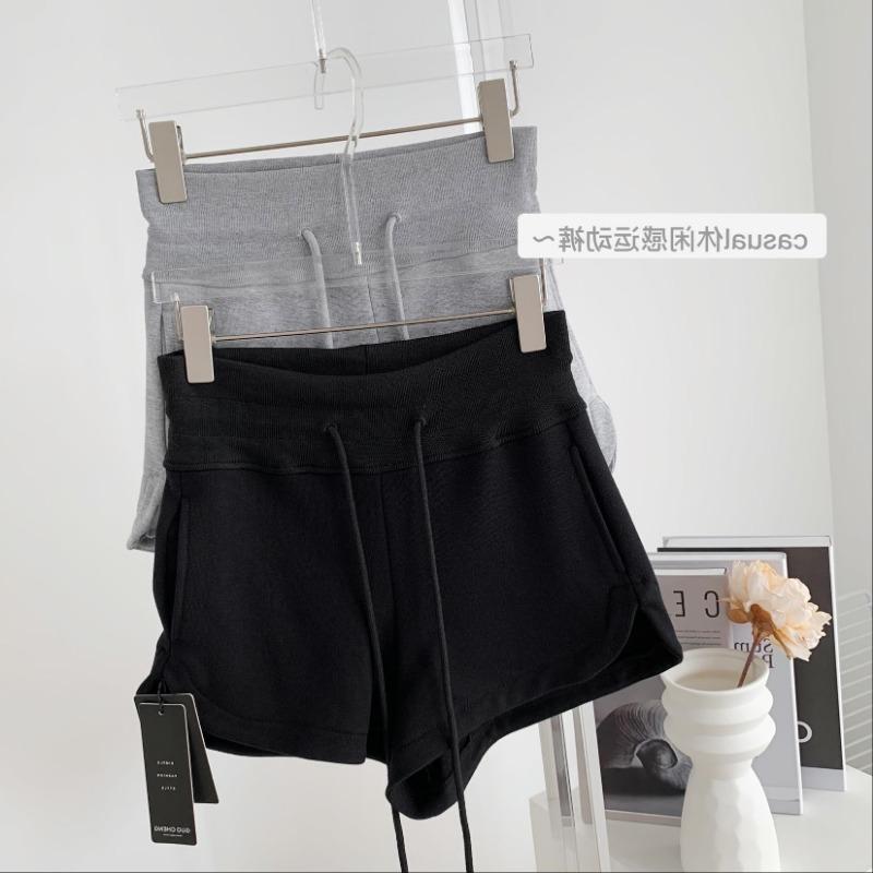 Hong Kong Gray Casual Pants Women's Summer High-waisted Shorts Draw Rope Sports Pants Design Sense Slit Hot Pants Straight Pants