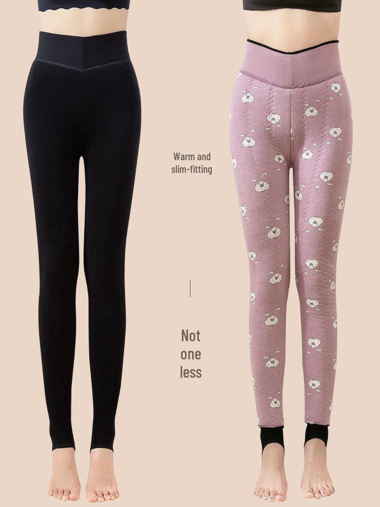 High-Waisted Women's Extra-Thick Fleece-Lined Thermal Wool Cotton Pants Plus Size