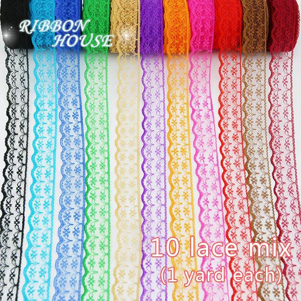 (10 Lace/lot) White Fabric Webbing Decoration Lovely Gift Packing Material Ribbons Mix