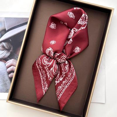 Imitation Silk Square Scarf For Women Paisley Printed Bandanas Hairband Luxury Hijab Neckerchief Elegant Shawl Wraps For Daily