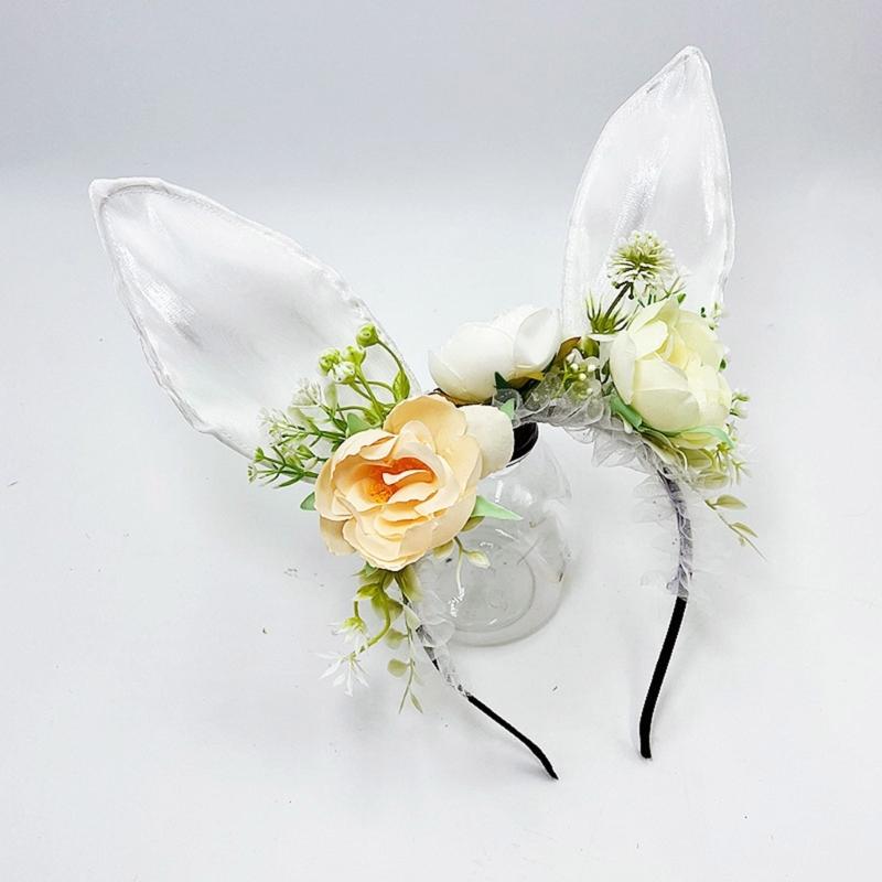 Large Bunnies Ears Hair Hoop Polychrome Flower Hairband Female Anime Headbands for Kids and Teens