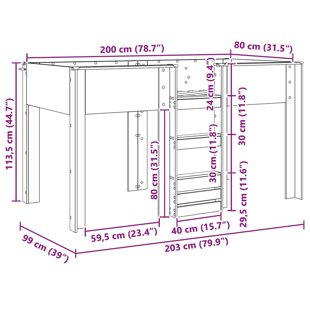 Bunk Bed for Kids Grey Sonoma 80 x 200 cm Particleboard