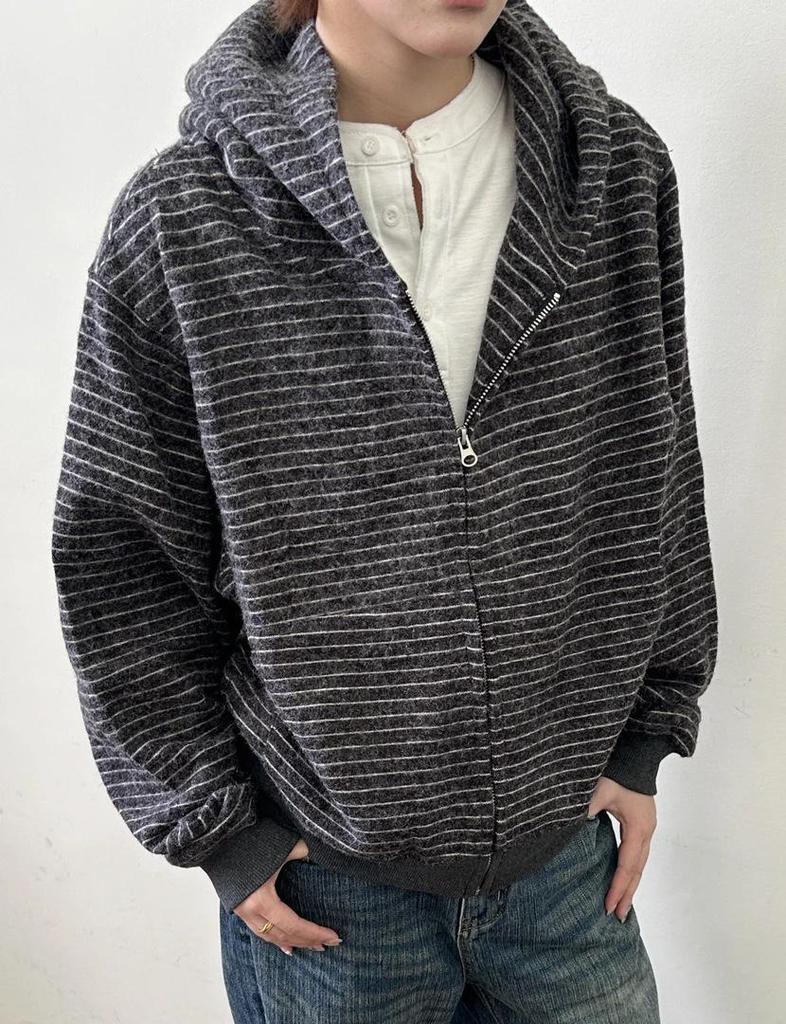 Unisex Striped Velour Hooded Cardigan Sweatshirt, Autumn/Winter, National Trend, Loose Fit, Versatile Zip-Up Jacket