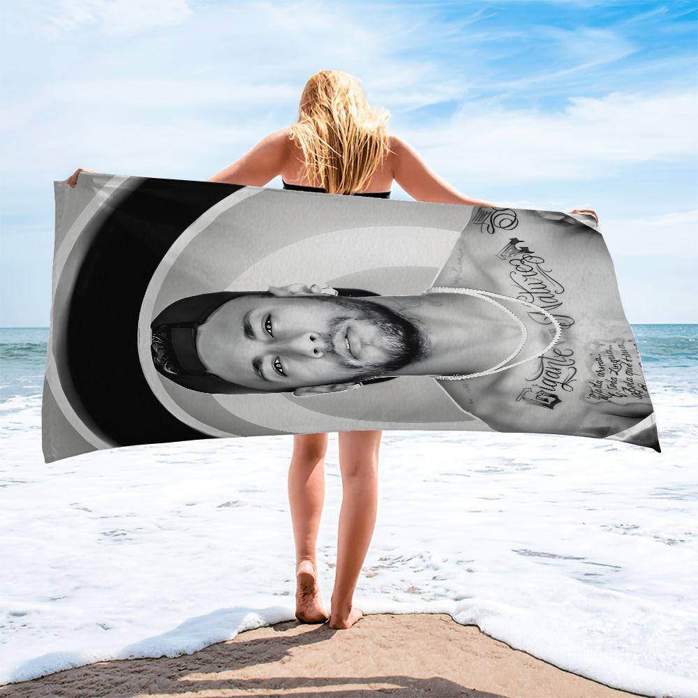 Black White Sports Portrait Print Beach Towel Pool Towel Camping Towel Bath Towel Blanket Minimalist Fan Summer Beach Towel