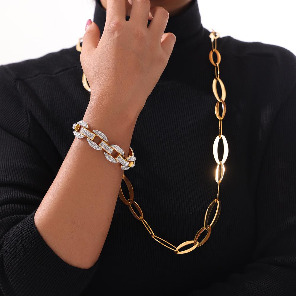 Simple Hip-Hop Wind Titanium Steel Necklace Does Not Fade Trendy Geometric Thick Chain With Diamonds Cuban Chain Suit Women
