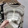 Women's Korean Striped Knit Cardigan - Loose, Thin, Long Sleeve, Round Neck, Spring/Autumn Fashion