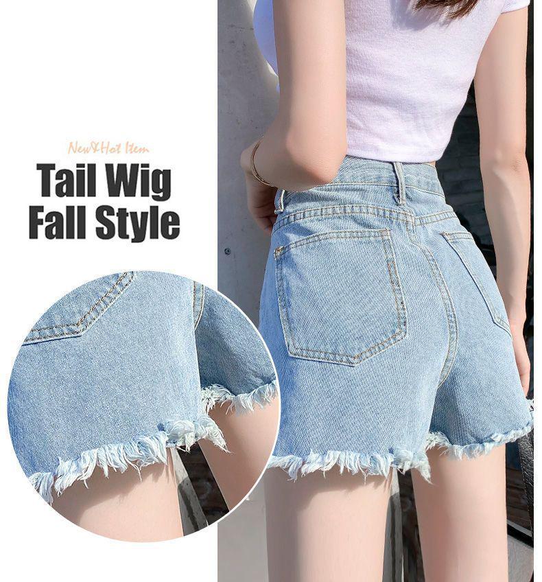 Trendy High-Waisted Light Fringe Denim Shorts for Women - Loose, Slim-Fit, Ripped A-Line Summer Style
