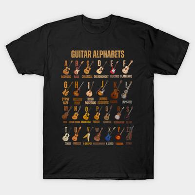 Asian Size Men Black Print T-shirt Guitar No-Cut Heat Transfer Print Cotton Tshirt