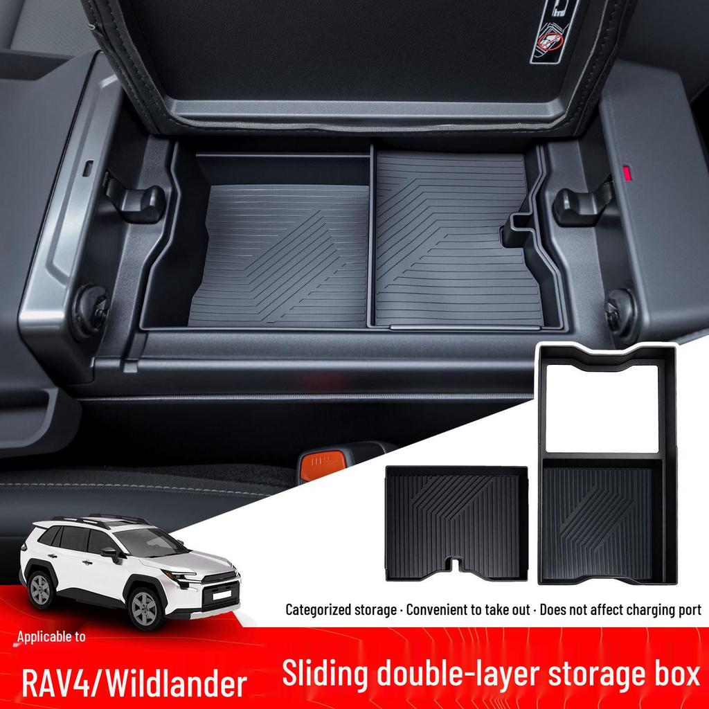 Se potrivește la 26 de modele Toyota RAV4 și Wildlander: Cutie Organizator cu Depozitare Dublu Strat pentru Cotieră Consolă Centrală.