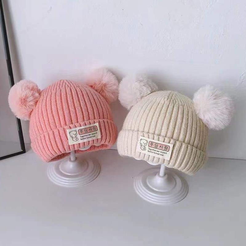 Winter Children Warm Baby Knitted Hats With Pompom Kids Knit Beanie Hats Solid Color Children'S Hat For Boys Girls Accessories