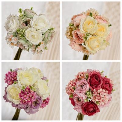 Künstliche Blumen zur Dekoration Faux Rose Falscher Strauß Seidenarrangements Tischaufsatz für Vase Kuchenaufsatz Braut Babyparty