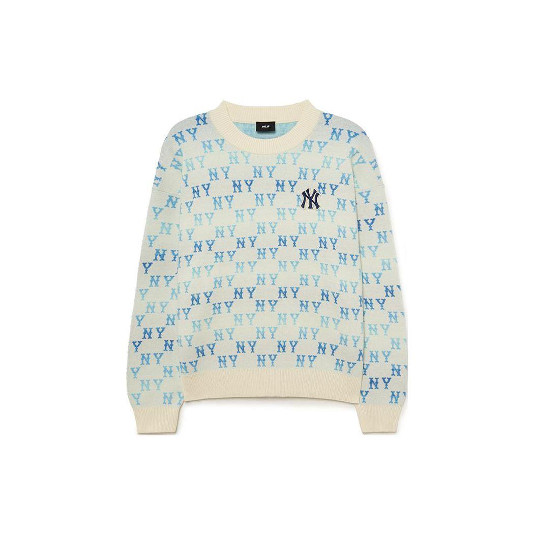 MLB Vollprint Buchstaben Rundhals Langarm Strickpullover Unisex Pullover Tief-Creme 3AKPM0434-50CRD XL