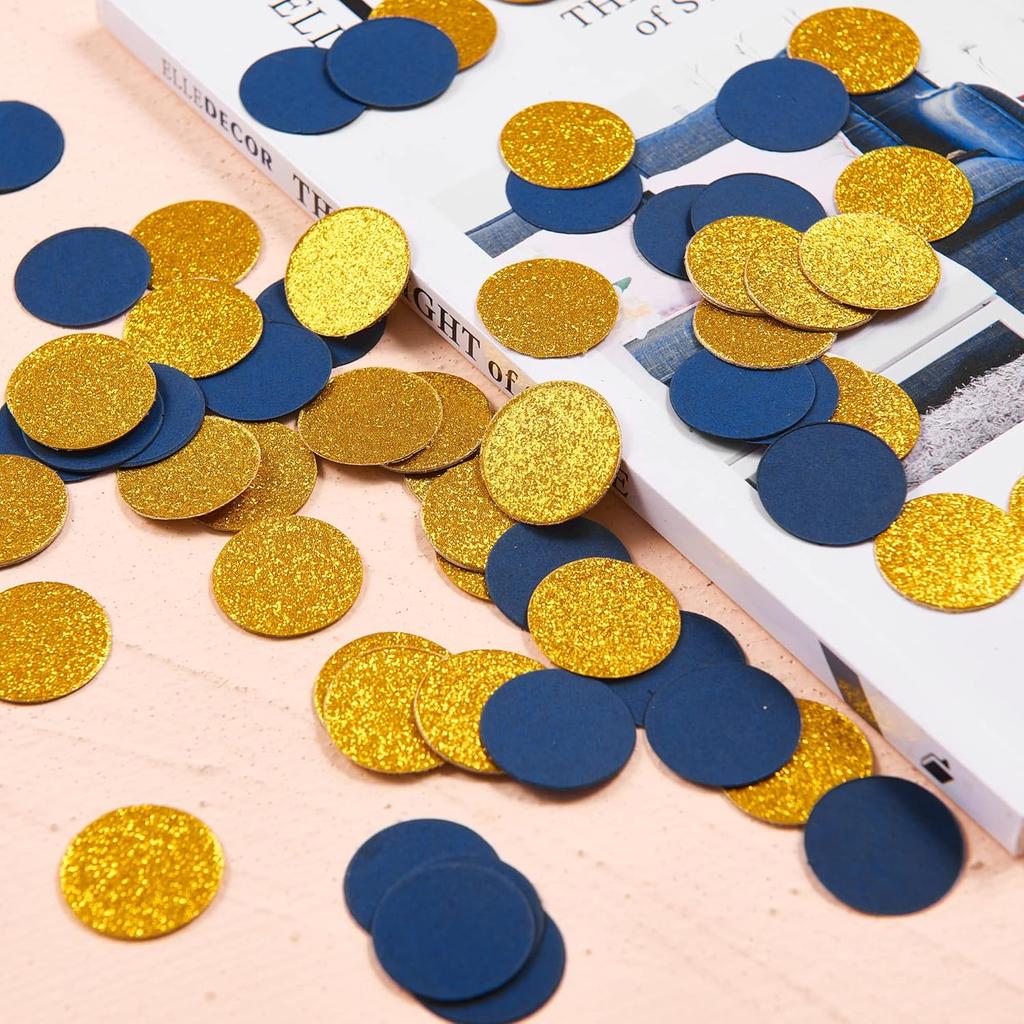 200pc Navy Blue Gold Paper Table confetti, Circle Dots Glitter Party Table Confetti for Wedding Baby Shower Birthday Party Decoration Suppiles Table