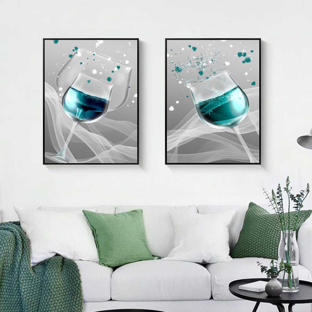 Nordic fashion still life oil painting wine cup blue wine art canvas painting living room corridor office home decoration mural No Frame