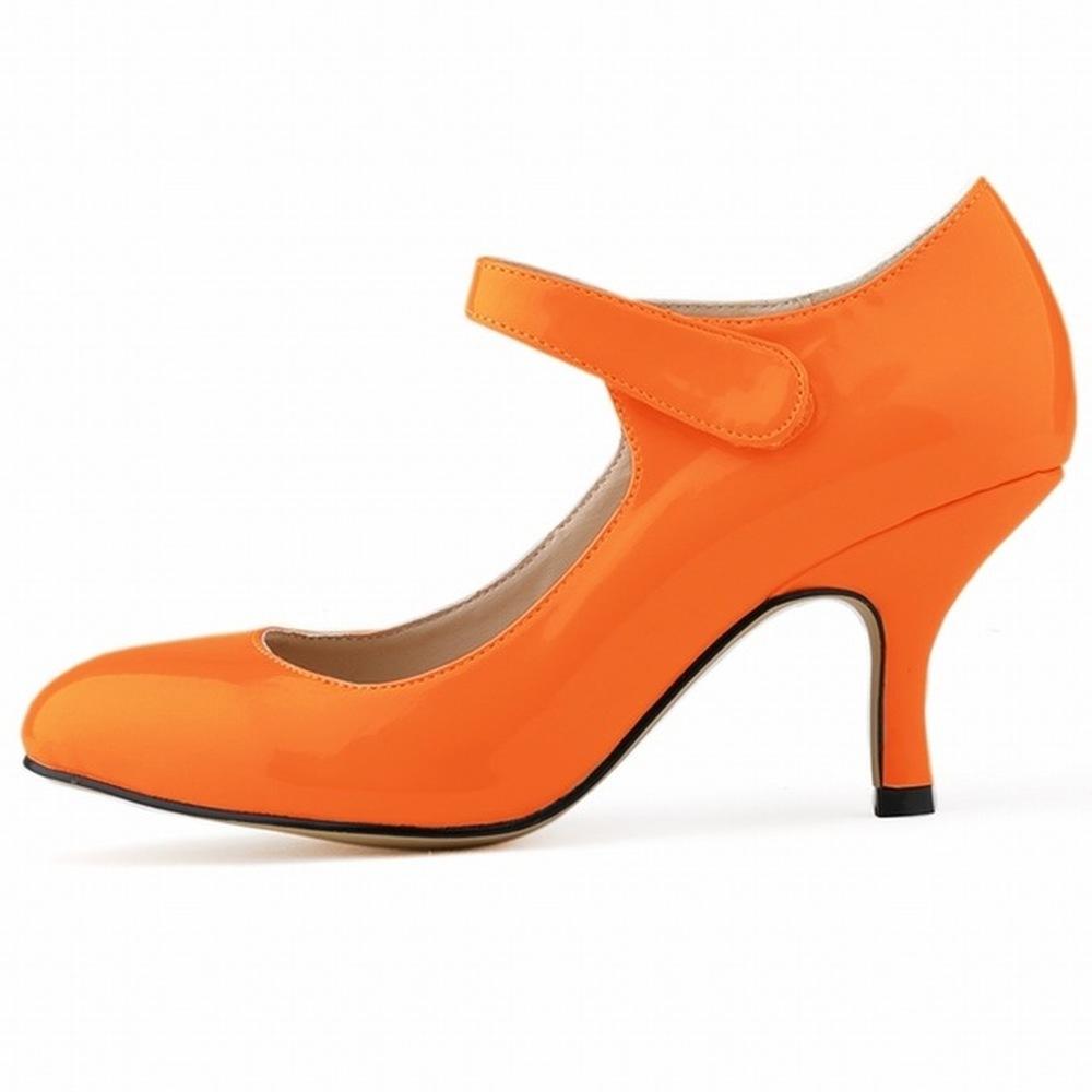 Zapatos de tacón alto informales de charol con tiras en el tobillo para mujer, 7 cm, tacón medio, cómodos, redondos, de boca baja, para trabajo, boda, color rojo