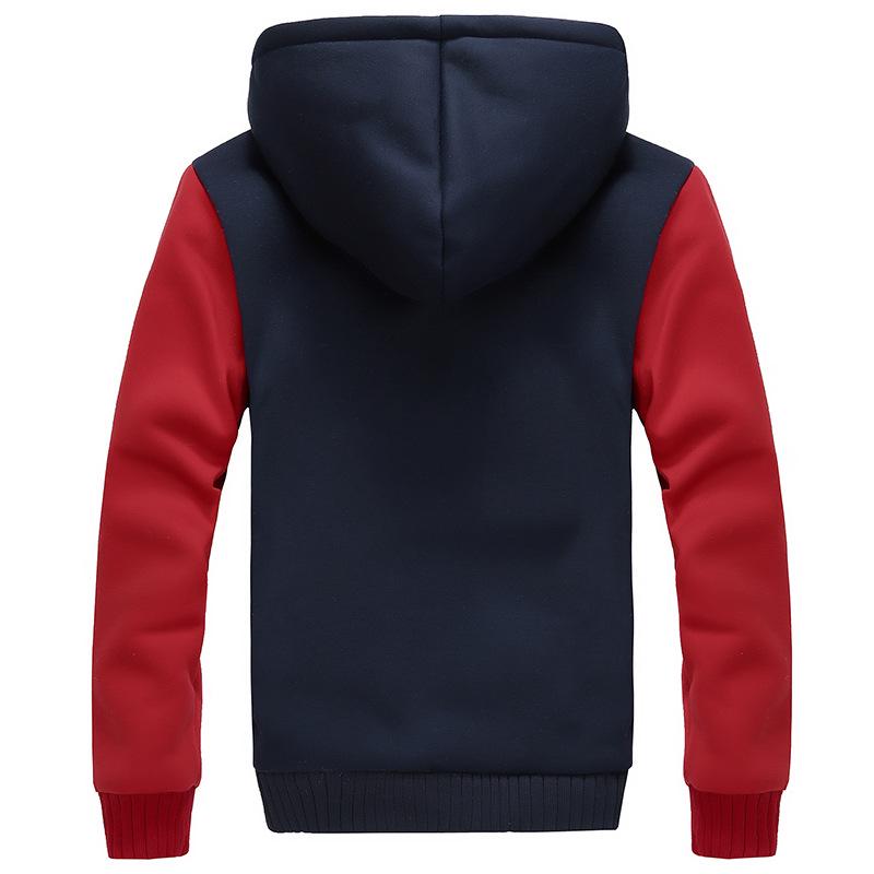 Men's Warm Fleece Hooded Jacket, Autumn And Winter Casual Color Blocking Jacket Coat