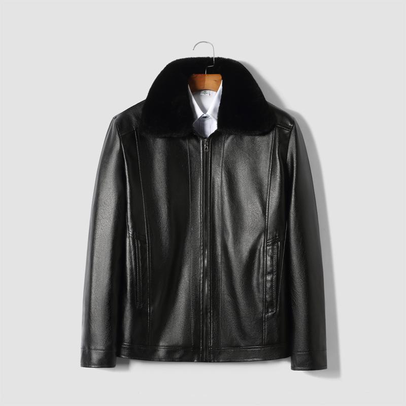 

Кожаная куртка с меховым воротником для мужчин среднего и пожилого возраста, утолщенная бархатная вставка, теплая кожаная куртка с короткими лацканами, наряд для папы среднего возраста 5XL