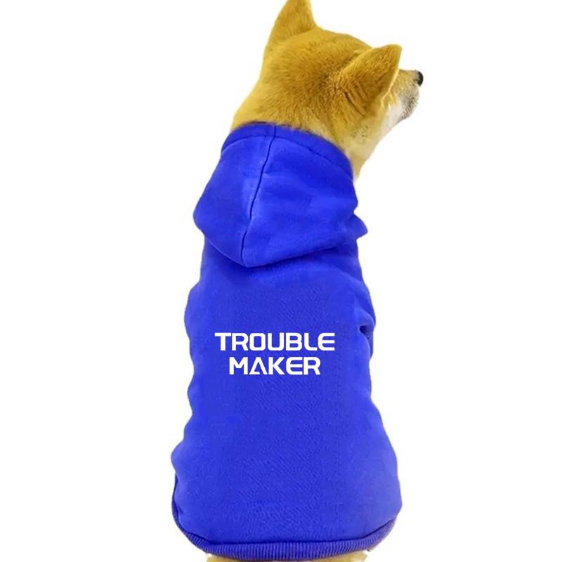 Dog Hoodie Dog Warm Coat Puppy Sweatshirt Trouble Maker Letters Printed Dog Costume Winter Dog Clothes Pet