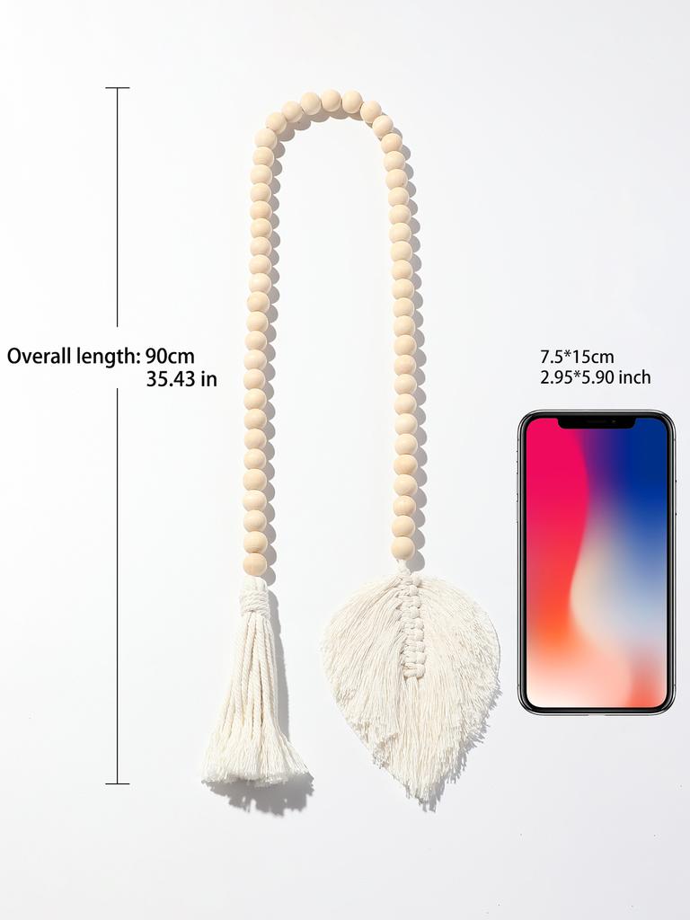 Wood Bead Rope Macrame Leaf Wall Hanging Home Decor Rustic Tassel Wall Decor Handmade Room Ornament Boho Home Decoration Gift