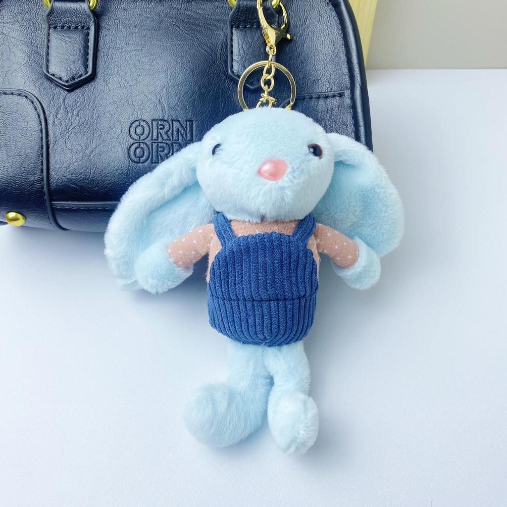 Adorable Long-Eared Rabbit Plush Overall Keychain Ornament
