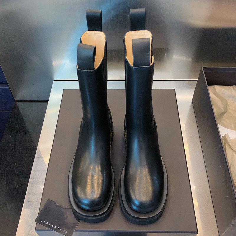 Fashion Leather Platform Half High Boots for Women Autumn Winter Mid Calf Shoes Woman On Offer Waterproof Goth Work Demi-season Pu Boot