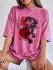 Lucky Oriental Dragon Printed Washed TShirts Womens Cotton Oversize Tops Street Distressed ONeck T Shirt Summer Womens Clothes