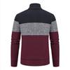 Men's Color Block Velvet-Lined Knit Cardigan with Stand Collar for Fall/Winter