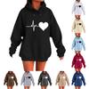 2025 Autumn/Winter Plus Size Women's Heart Print Fleece Hoodie with Pocket and Drawstring