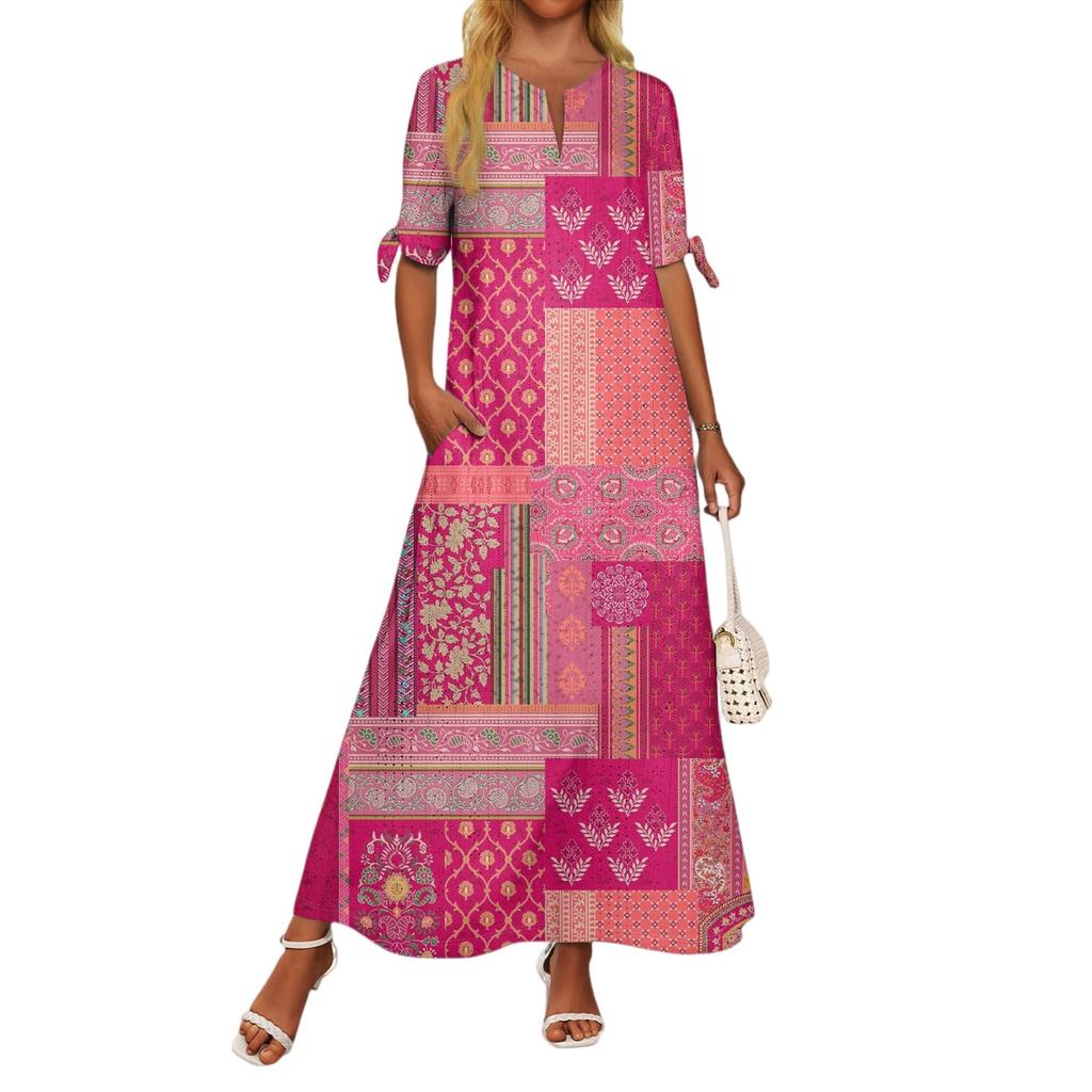 Abito Lungo da Donna Casual Moda Temperamento Elegante Vita Patchwork Stampa Floreale