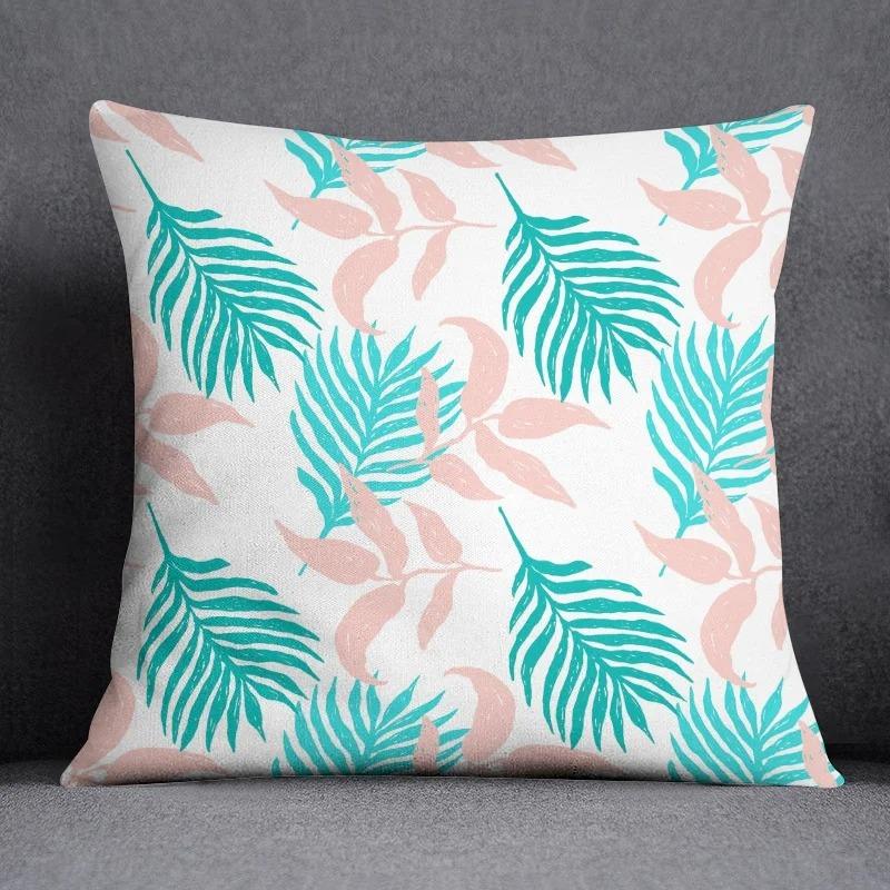 Abstract Summer Fresh Mint Feather Blue and Green Pattern Series Pillow Bedroom Sofa Car Seat Cushion Cover Pillowcase 45cm*45cm