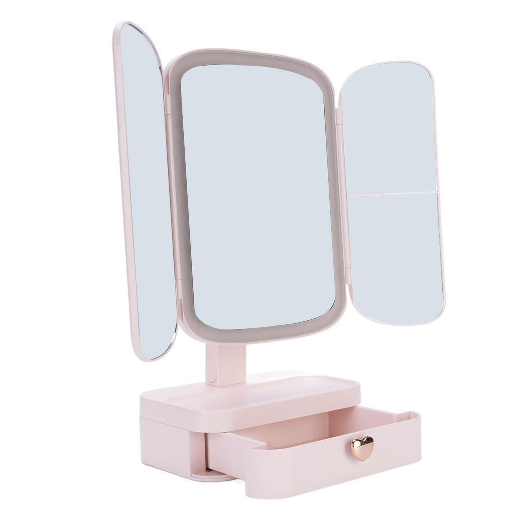 Desktop Lighted Makeup Mirror with Organizer 3 Color Temperature Dimming USB Rechargeable LED Light 