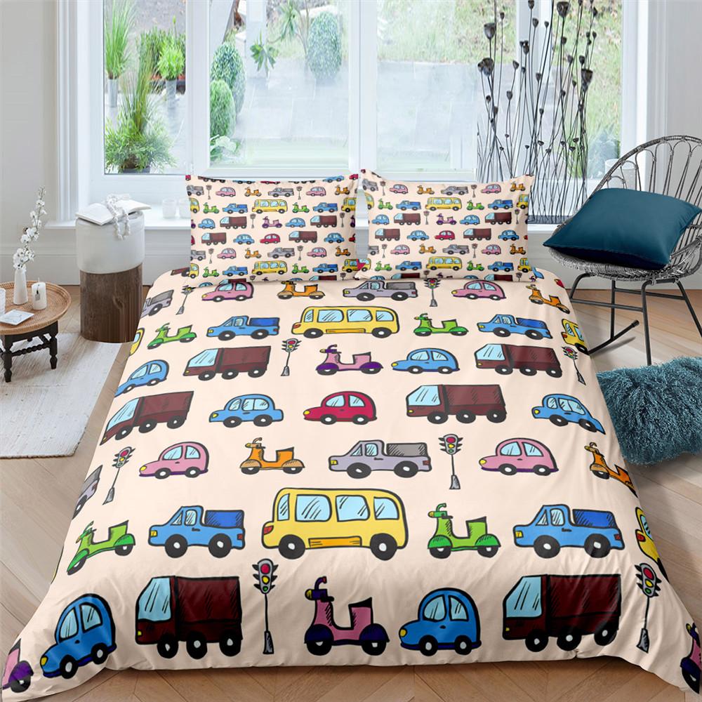 Excavator Tractor Duvet Cover Set Cartoon Machinery Bulldozer Pattern Bedding Set for Kids Boys Polyester Bedding Set King Size