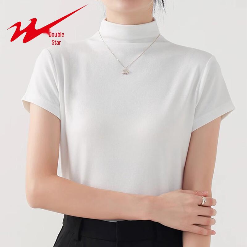 Shuangxing Women's Mock Neck Slim Fit Short Sleeve Cotton T-Shirt