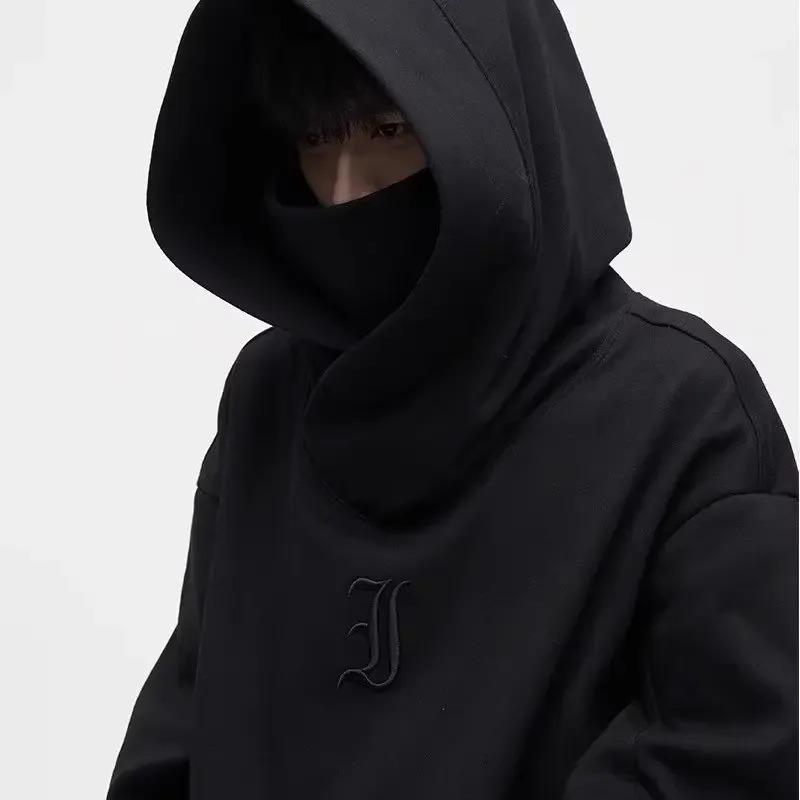 Felpe con cappuccio a collo alto Autunnali Ninja Streetwear per Uomo Felpe Hip Hop Moda Ricamo Lettere Felpa in Pile Vintage Y2K