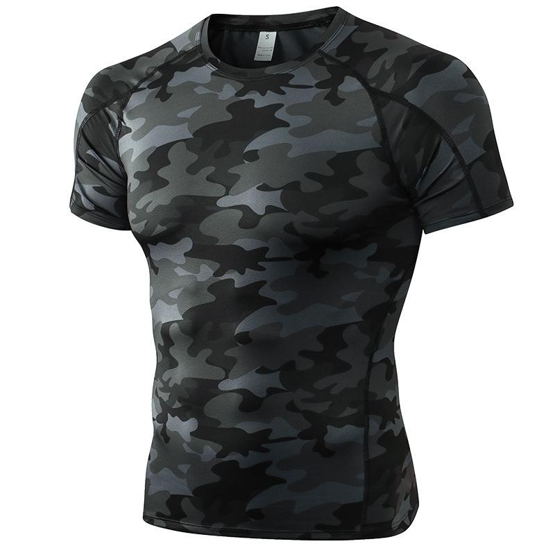 Men Gym Workout Short Sleeve Compression Shirt Tight Fit Quick Dry Athletic Top Black Red