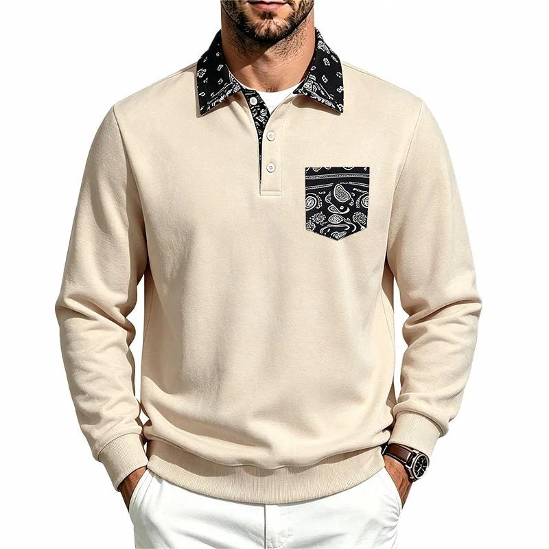 Men S Casual Long Sleeve Fleece Hoodless Sweatshirt With Paisley Pattern