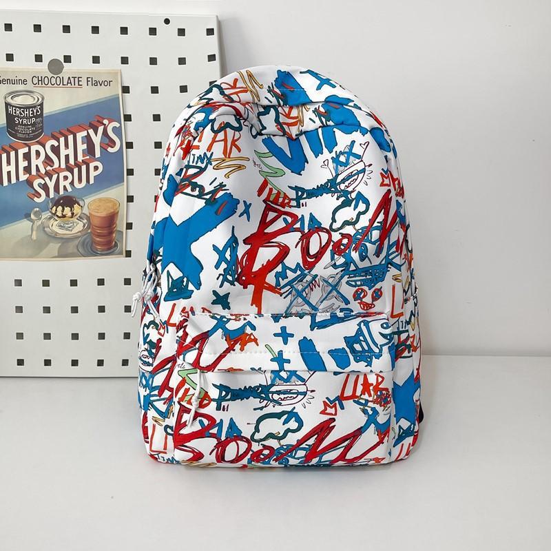 Schoolbag New Korean Style INS High Aesthetic Trendy Personalized Graffiti Backpack for Middle and High School Students Lightweight Large Capacity