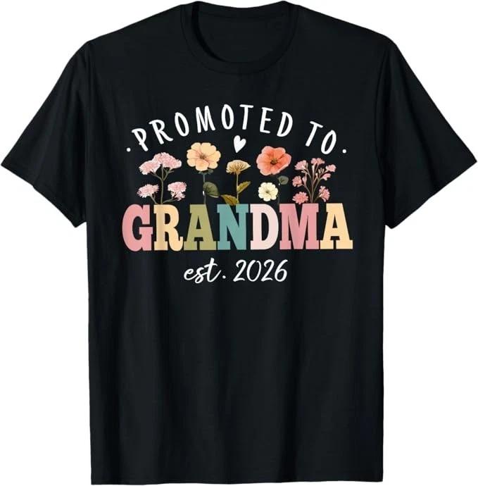 Promoted to Grandma Est 2026 Floral Future Grandmother T-Shirt M