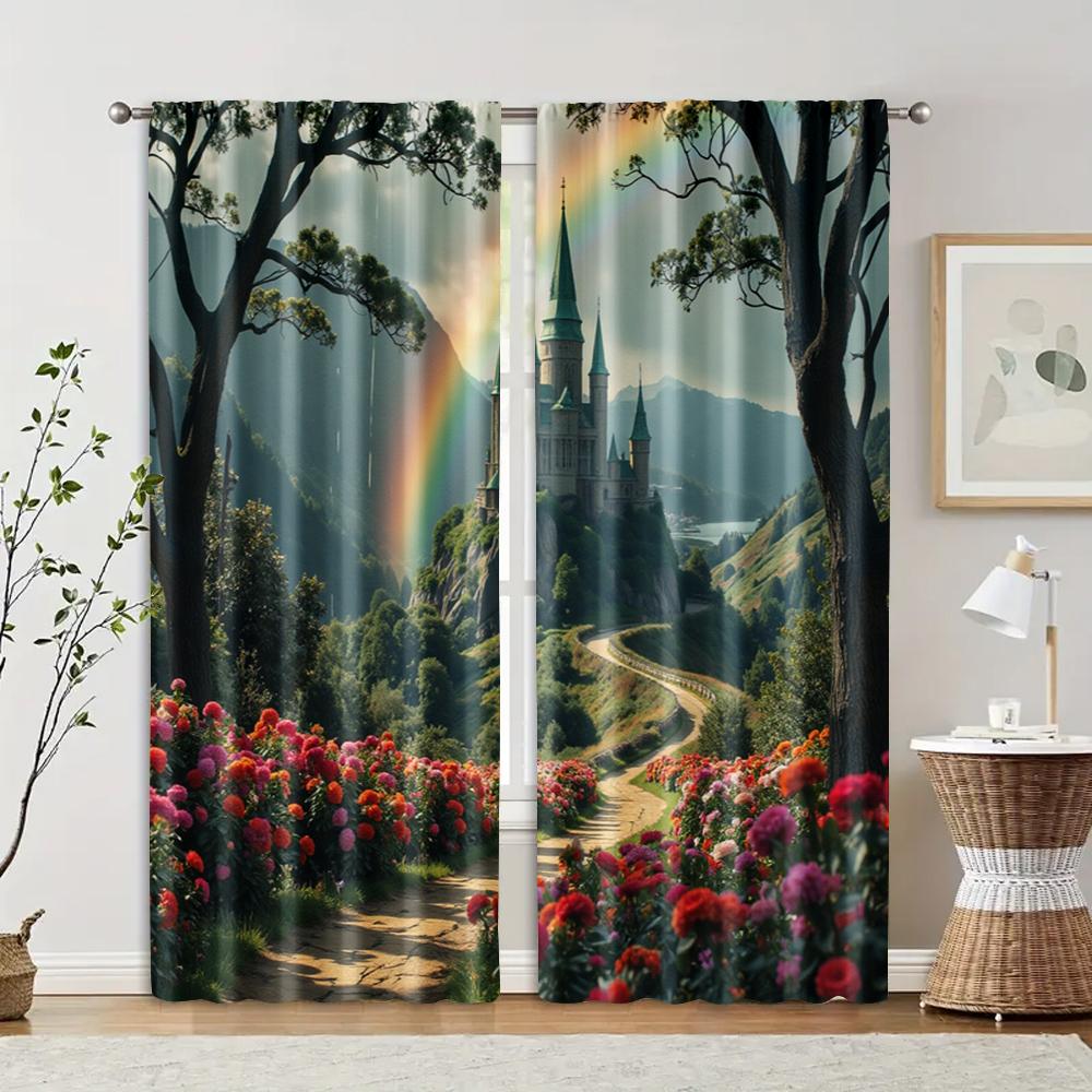 

2 pcs, filtering curtains (excluding rods, non-movable, without batteries) Enchanted Yellow Brick Road Castle for use in 29x65in(75x166cm)