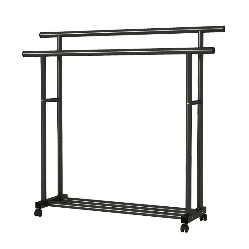 Sturdy Double Bar Wardrobe Rack for Dorms: Floor-Standing, Dual-Layer Clothes & Hat Hanger for Bedrooms and Balconies.